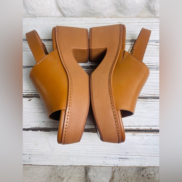 Fitflop Pilar Tan Leather Back Strap Platform Chunky Heel Mule Sandals Sz 8 - Picture 7 of 15